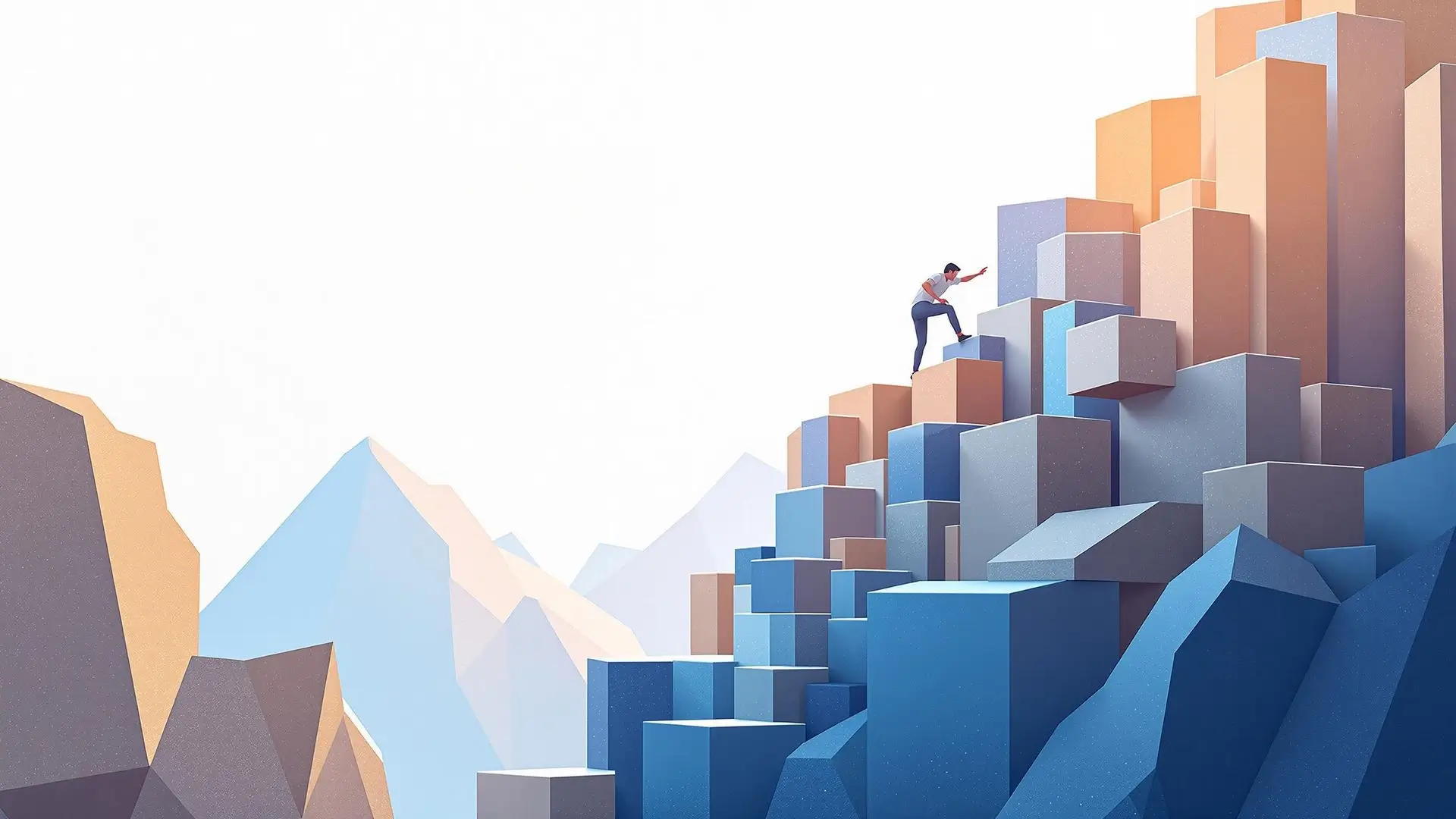 Person climbing mountain of focus